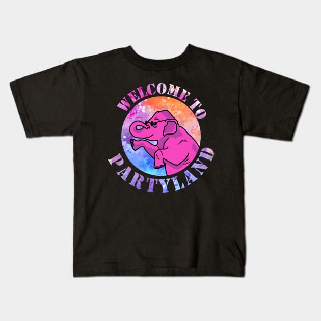 Welcome to partyland of a elephant Kids T-Shirt by Nosa rez